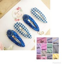 Load image into Gallery viewer, School gingham glitter scalloped snap clip set
