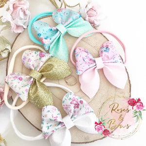 Floral Glitter Hair Bow Clip or Headband