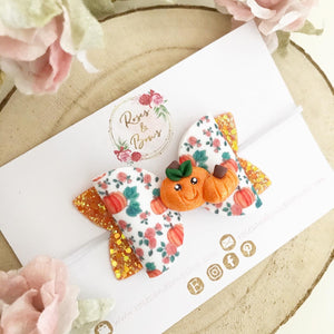 Pumpkin Patch Glitter Bow Headband or Clip