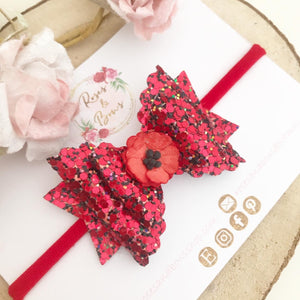 Poppy Glitter Bow Headband or Clip