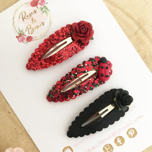 Ladybird ladybug scalloped snap clip set