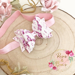 Pink Lace Glitter Hair Bow Headband or clip