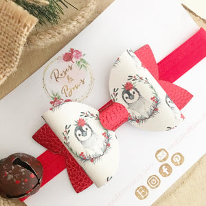 Christmas Penguin  Bow Headband or Clip