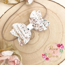 Load image into Gallery viewer, Silver &amp; Pink Glitter Hair Bow Headband or clip
