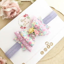 Load image into Gallery viewer, Floral Glitter Hair Bow Headband or Clip
