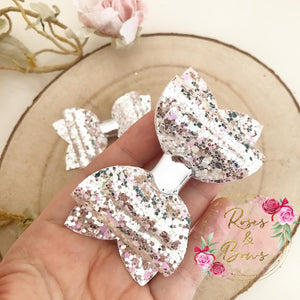 Silver & Pink Glitter Hair Bow Headband or clip