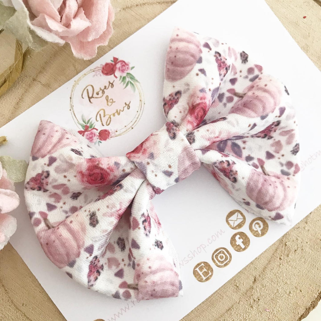 Pink pumpkin Liverpool bullet fabric bow
