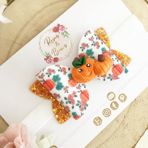 Pumpkin Patch Glitter Bow Headband or Clip