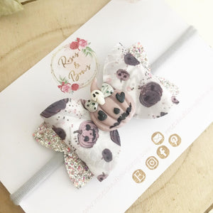 Grey Pumpkin Halloween Glitter Bow Headband or Clip