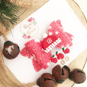 Christmas Hat and Mittens Hair Bow Headband or Clip