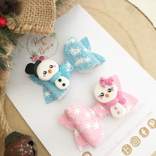Load image into Gallery viewer, Snowmen Piggy Pigtail bows - clip set - Christmas glitter bows
