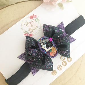 Coffin Halloween Hair Bow Headband or Clip