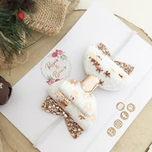 Load image into Gallery viewer, Rose Gold and White Gingerbread Glitter Hair Bow Headband or Clip
