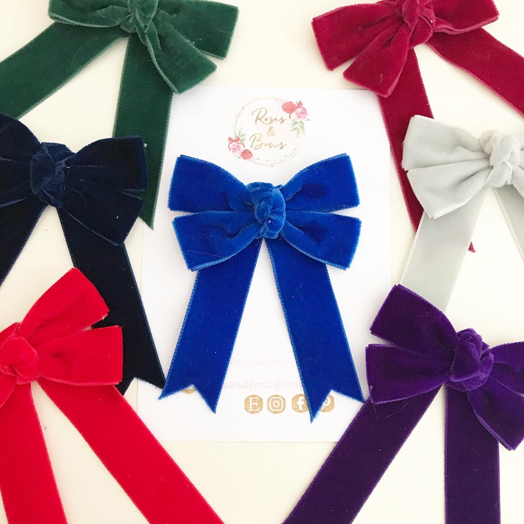 School Velvet Ponytail Bow Clip