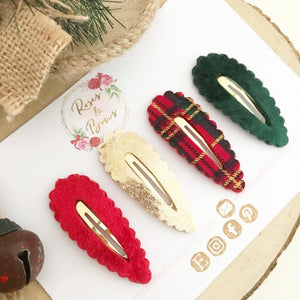 Christmas tartan and velvet scalloped snap clip set