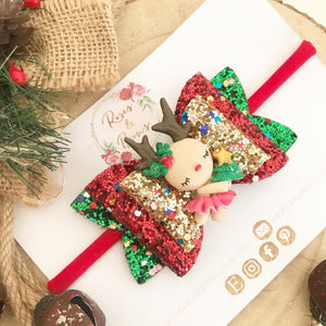 Christmas Dancing Reindeer Hair Bow Headband or Clip
