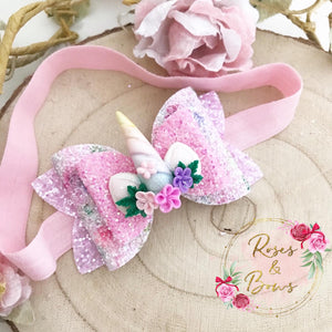 Unicorn Horn Hair Bow Headband or Clip