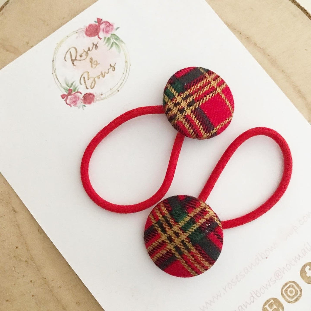 Red Tartan Bobble Hair Ties Set of 2 on