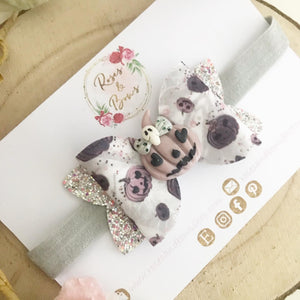 Grey Pumpkin Halloween Glitter Bow Headband or Clip