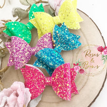 Load image into Gallery viewer, Bright Neon Florescent Glitter Hair Bow Headband or Clip
