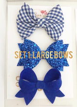 Load image into Gallery viewer, Royal Blue School Hair Accessory Set - School Hair Bows, Fringe Clips or Bobbles
