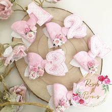 Load image into Gallery viewer, Birthday Number Glitter and Velvet Hair Bow Headband or clip
