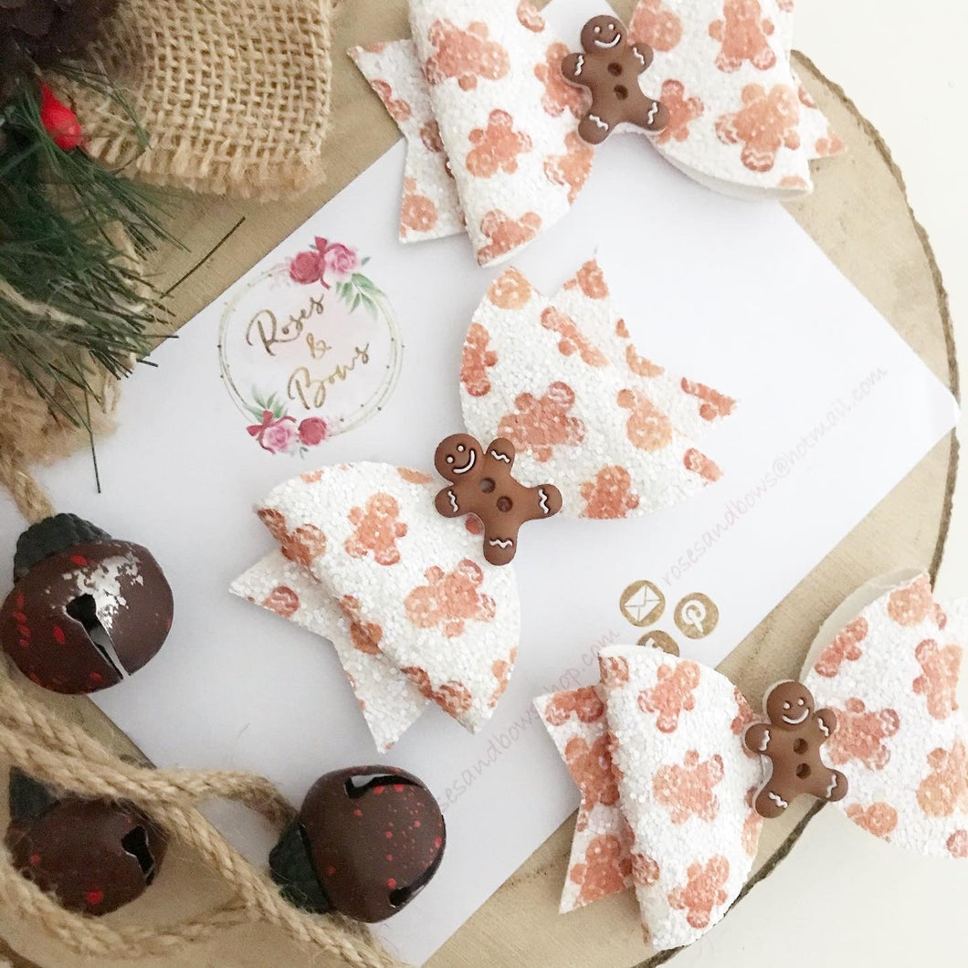 Christmas Gingerbread Glitter Hair Bow Headband or Clip