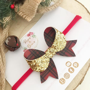 Christmas Double Sided Tartan Glitter Bow Headband or Clip