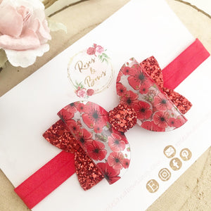 Poppy transparent Glitter Bow Headband or Clip