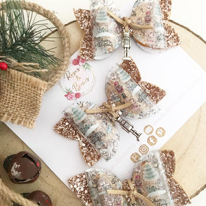 Christmas Nutcracker Transparent Glitter Hair Bow Headband or Clip
