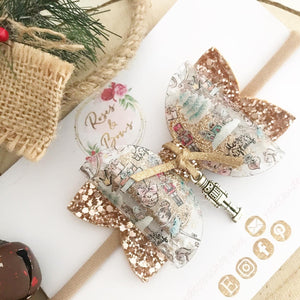 Christmas Nutcracker Transparent Glitter Hair Bow Headband or Clip