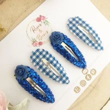 Load image into Gallery viewer, School gingham glitter scalloped snap clip set
