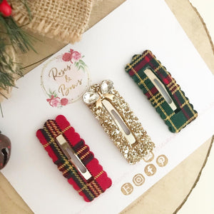 Christmas Tartan Plaid scalloped snap clip set