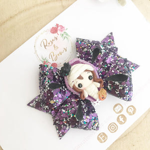 Mummy Coffin Girl Glitter Bow Headband or Clip