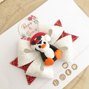 Christmas Penguin Hair Bow Headband or Clip