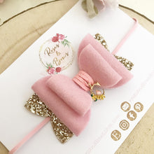 Load image into Gallery viewer, Personalised initial glitter and felt hair bow Clip or Headband
