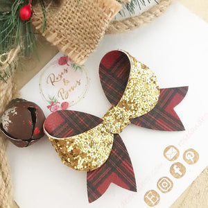 Christmas Double Sided Tartan Glitter Bow Headband or Clip