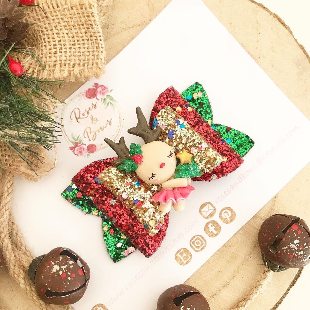 Christmas Dancing Reindeer Hair Bow Headband or Clip