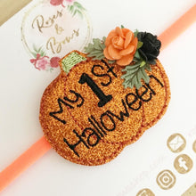 Load image into Gallery viewer, 1st Halloween - First Halloween Pumpkin Hair Bow Headband or Clip
