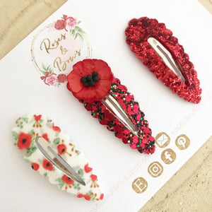 Poppy Glitter snap clip set