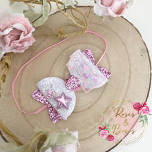 Load image into Gallery viewer, Birthday Number Glitter Hair Bow Headband or clip
