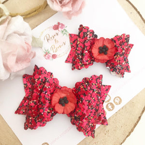 Poppy Glitter Bow Headband or Clip