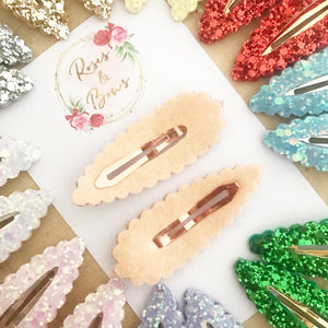 Glitter Scalloped Snap Clip Pair - Glitter Clips Set of 2