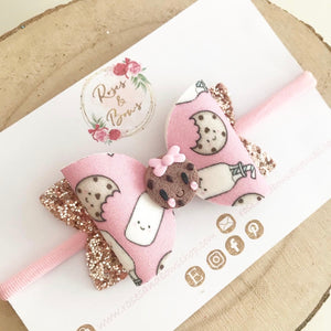 Pink Milk and Cookies Hair Bow Headband or Clip