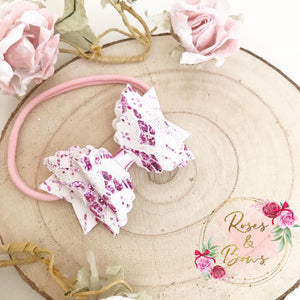 Pink Lace Glitter Hair Bow Headband or clip