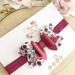 Autumn fall floral leatherette Bow Headband or Clip