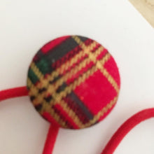 Load image into Gallery viewer, Red Tartan Bobble Hair Ties Set of 2 on
