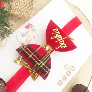 Tartan Personalised Christmas Hair Bow Headband or Clip