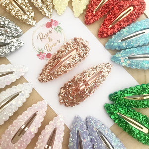 Glitter Scalloped Snap Clip Pair - Glitter Clips Set of 2