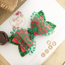 Load image into Gallery viewer, Christmas Holly Glitter and Transparent Hair Bow Headband or Clip

